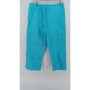 Jones New York Women’s Cargo Pants SZ 8 Capris Blue Size 8 Teal Adjustable Legs.